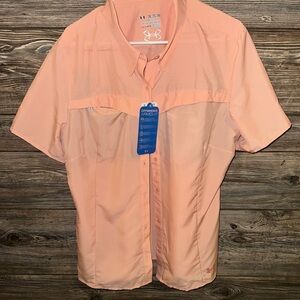 NWT Under Armour Peach Fishing Semi-Fitted Offshore Button Down Short Sleeve
